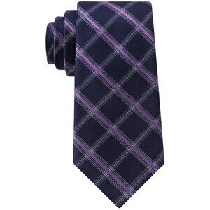 MICHAEL KORS Navy Blue Purple Barcelona Grid Silk Slim Tie